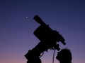 Telescope, Venus, Jupiter and Moon and observer small